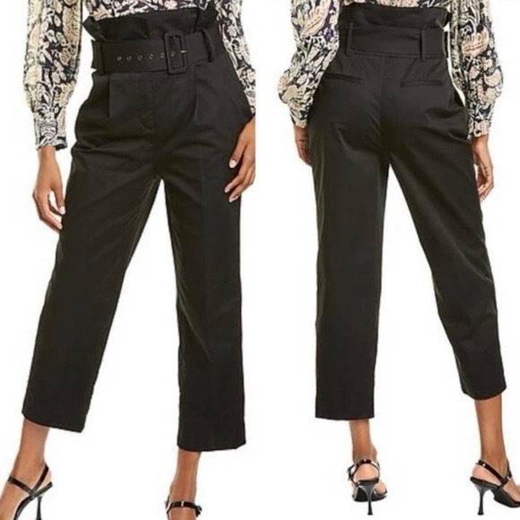 ba&sh Womens Khol Classic High Waist Paperbag Pants Trouser Pleated Pockets Belt - Picture 1 of 10